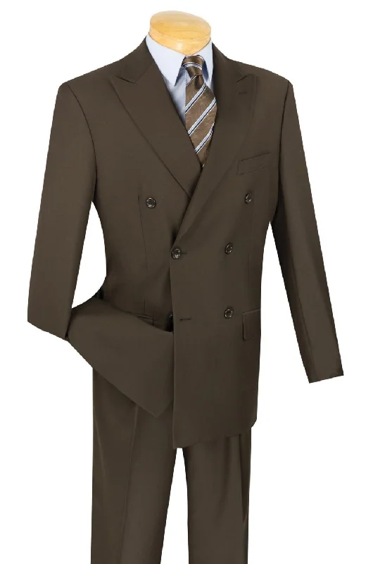 Classic Leather Ramses Collection - Double Breasted Suit 2 Piece Regular Fit in Brown