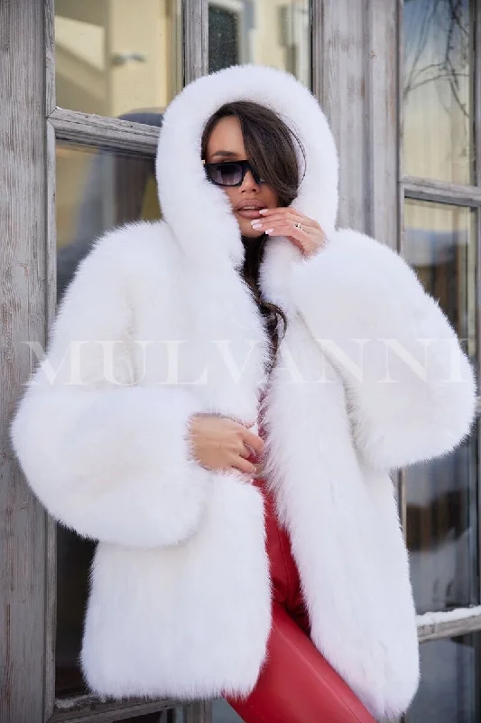 Printed Pants ARINA White Fox Fur Coat