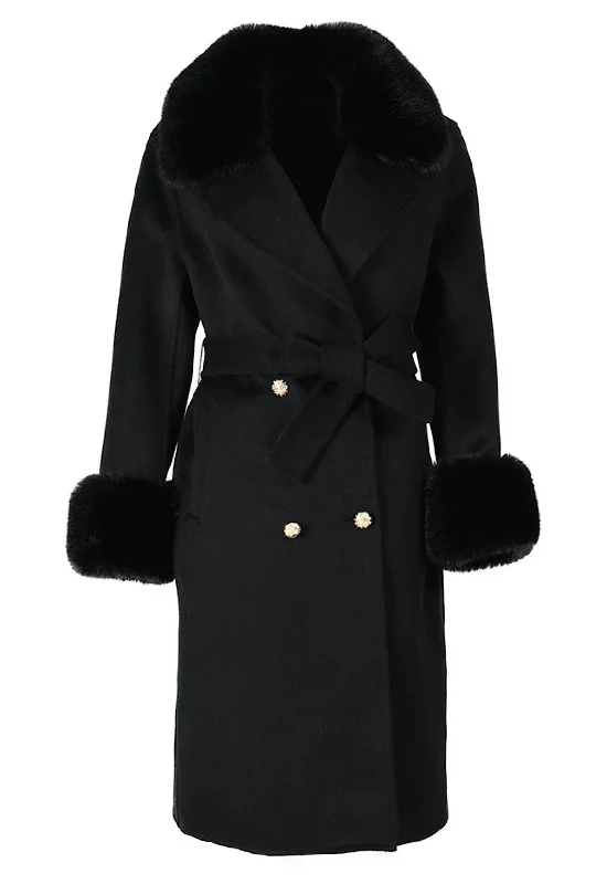 Urban Comfort LONDON Black Cashmere Coat With Faux Fur