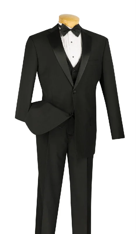 Tech Jackets Santorini Collection - Regular Fit Black Tuxedo 4 Piece with Vest Bow Tie