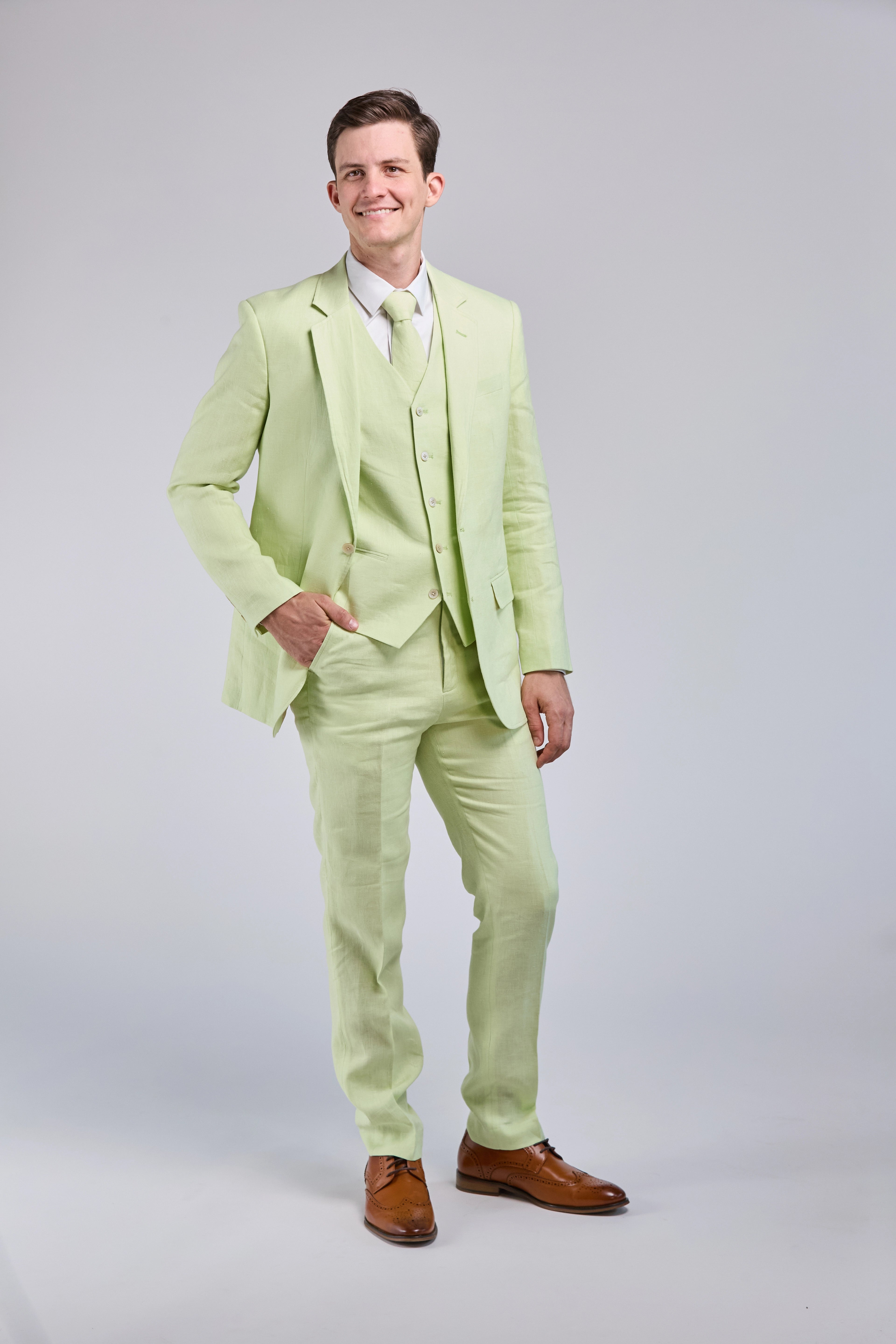 Modern Style Lime Green Linen 3 Piece Suit