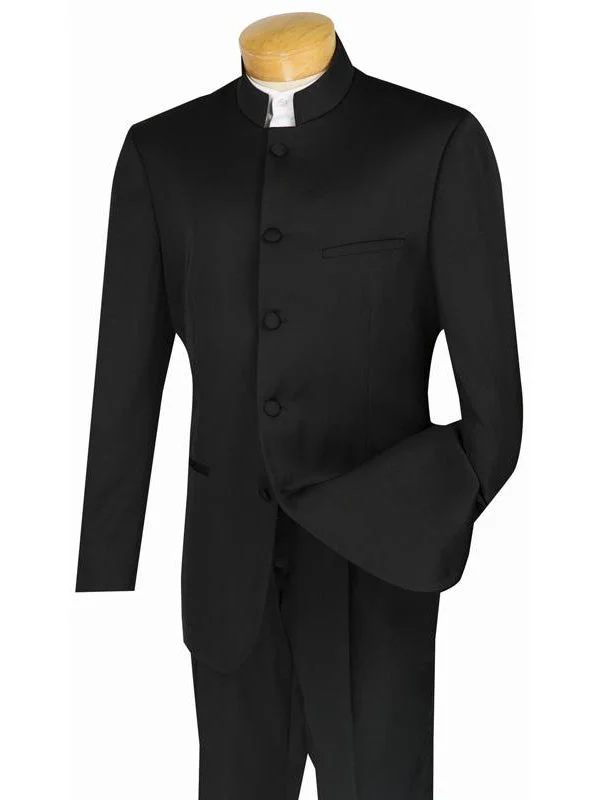 All-Day Wear Master Collection - Regular Fit Men's 2 Piece Banded Collar Tuxedo Black