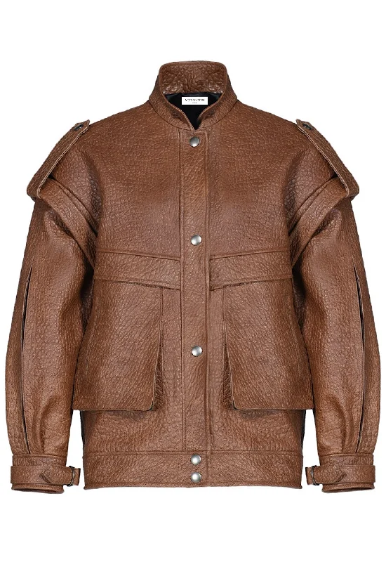 Stylish Apparel TATE Brown Leather Jacket