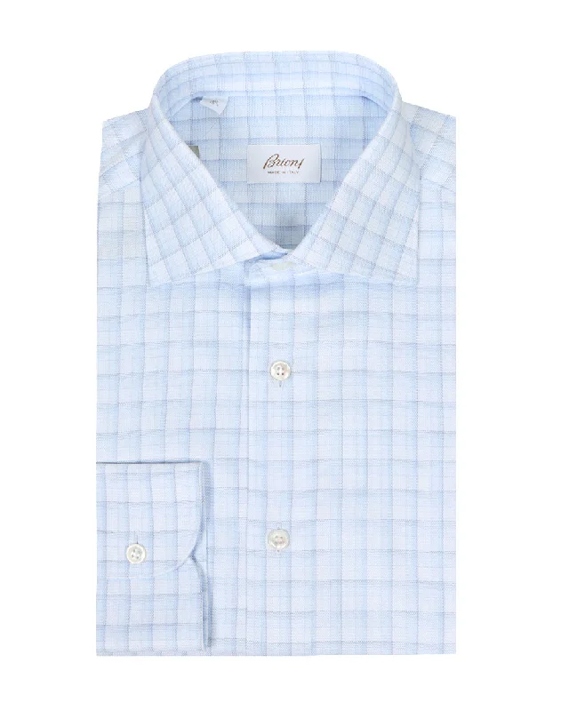 Designer Ties White and Sky Blue Twill Check Dress Shirt