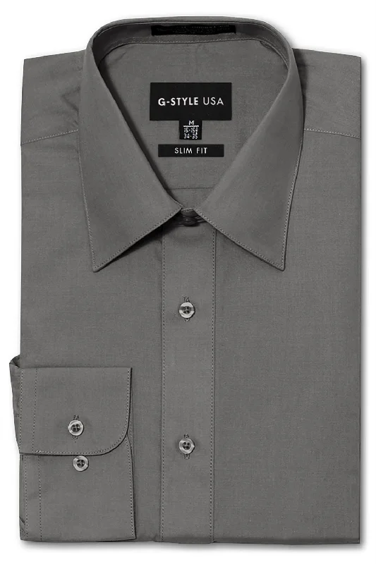 Effortless Comfort Men's Slim Fit Solid Color Dress Shirt (Charcoal)