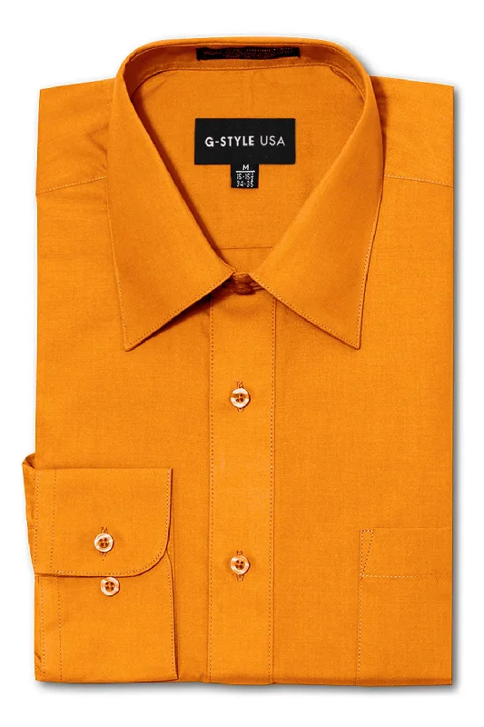 Stylish Sneakers Men's Basic Solid Color Button Up Dress Shirt (Orange)