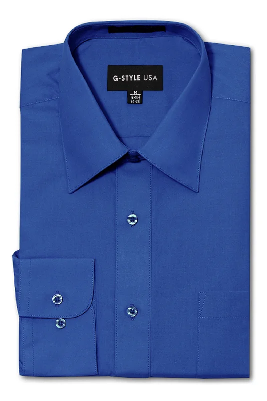 Classic Casual Men's Basic Solid Color Button Up Dress Shirt (Royal Blue)