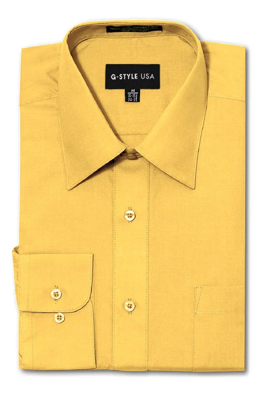 Bomber Jackets Men's Basic Solid Color Button Up Dress Shirt (Yellow)