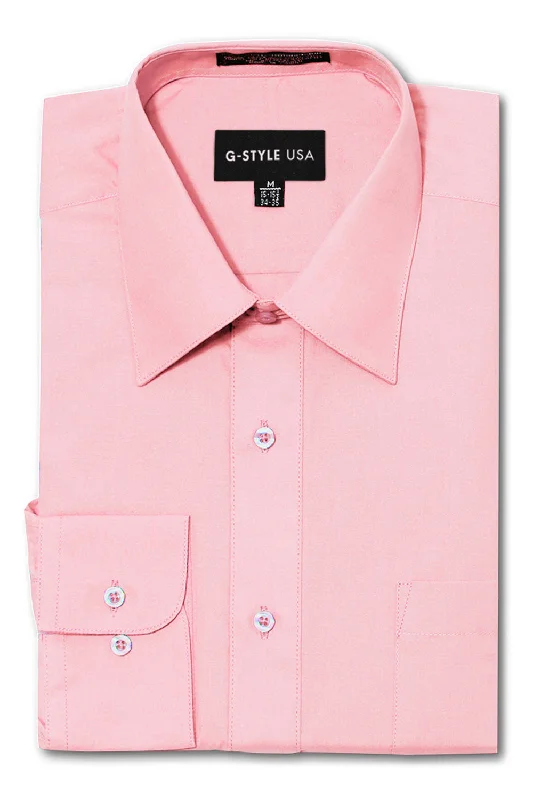 Casual Hoodies Men's Basic Solid Color Button Up Dress Shirt (Pink)