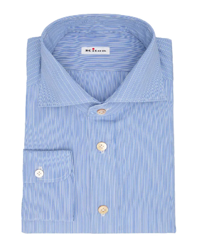 Comfortable Style Blue and White Micro Stripe Sportshirt