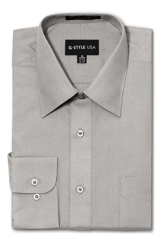 Casual Blazers Men's Basic Solid Color Button Up Dress Shirt (Grey)