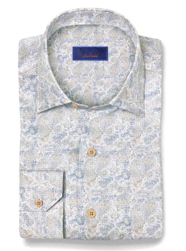 Bold Prints David Donahue Blue & Tan Paisley Print Shirt