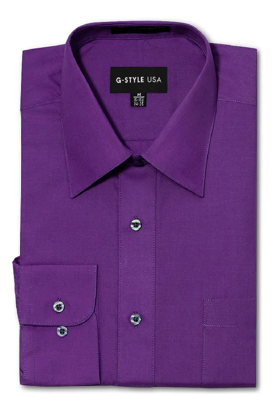 Comfortable Shoes Men's Basic Solid Color Button Up Dress Shirt (Purple)