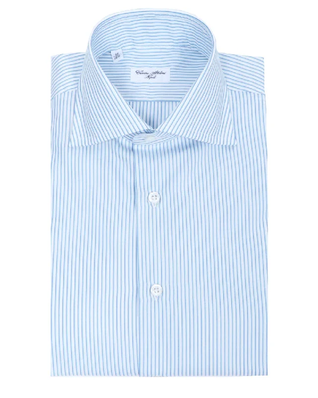 Light Jackets Aqua and Blue Mini Stripe Dress Shirt