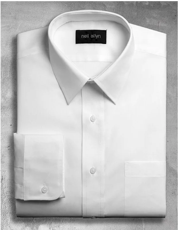 Luxury Comfort Mens Classic 100% Cotton Spread Collar Dress Shirt in White