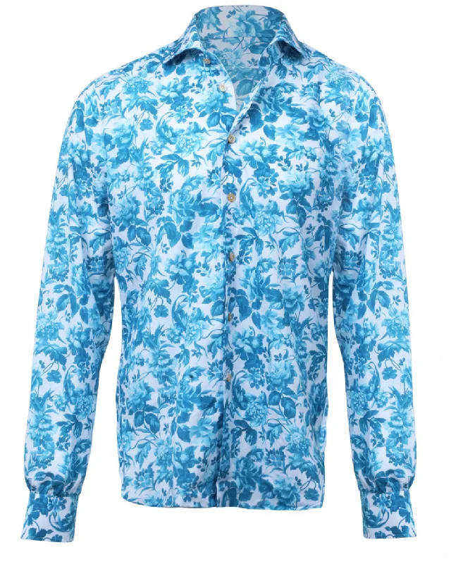 Bright Shirts Turquoise Floral Print Sportshirt