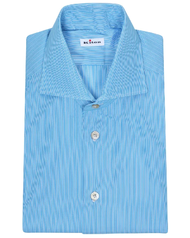 Dapper Suits Turquoise and White Micro Stripe Cotton Sportshirt