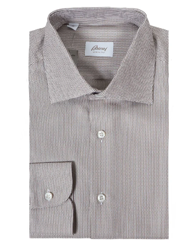 Trench Coats Brown and White Micro Motif Dress Shirt