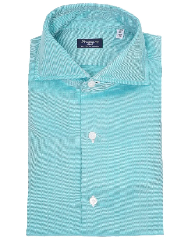 Sporty Look Twill Green Dress Shirt