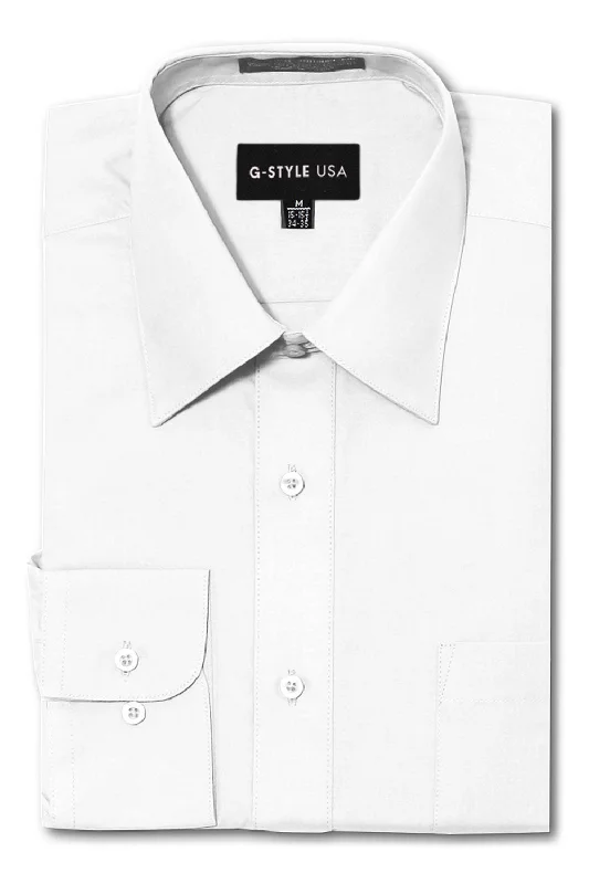 Graphic Caps Men's Basic Solid Color Button Up Dress Shirt (White)