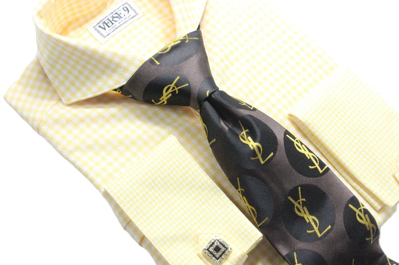 All-Purpose Wear Spread Collar | Yellow Check | French Cuff Shirt