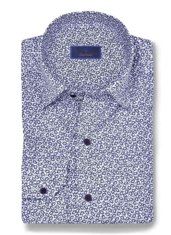 Tailored Coats David Donahue Blue & White Tailgate Print Shirt