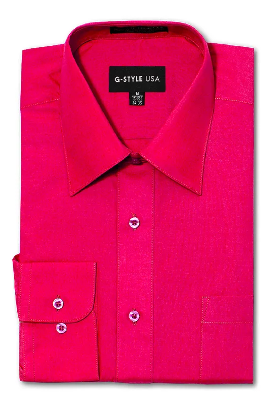 Tailored Coats Men's Basic Solid Color Button Up Dress Shirt (Fuchsia)