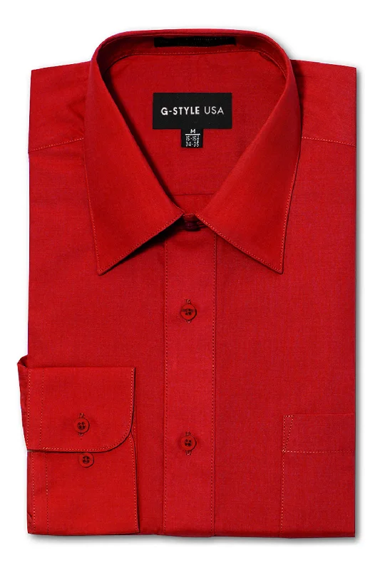 Outdoor Clothing Men's Basic Solid Color Button Up Dress Shirt (Red)