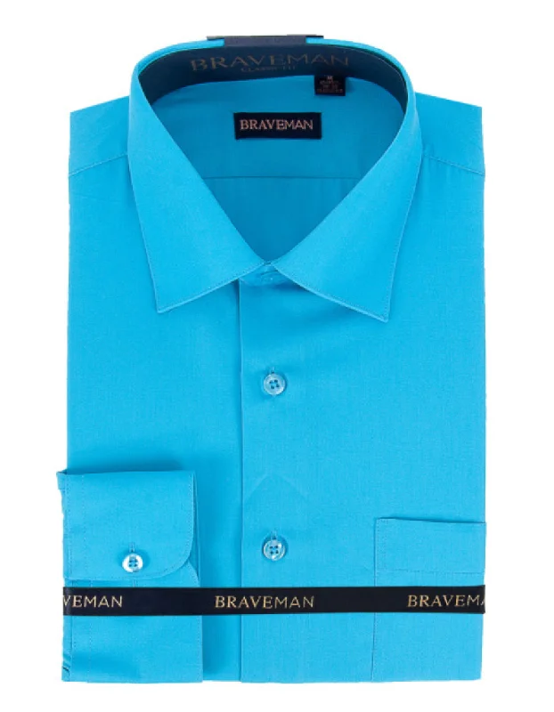 Sporty Chic Mens Slim Fit Dress Shirt in Aqua Blue