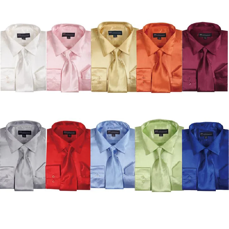 Relaxed Fit Mens Shiny Satin Dress Shirt