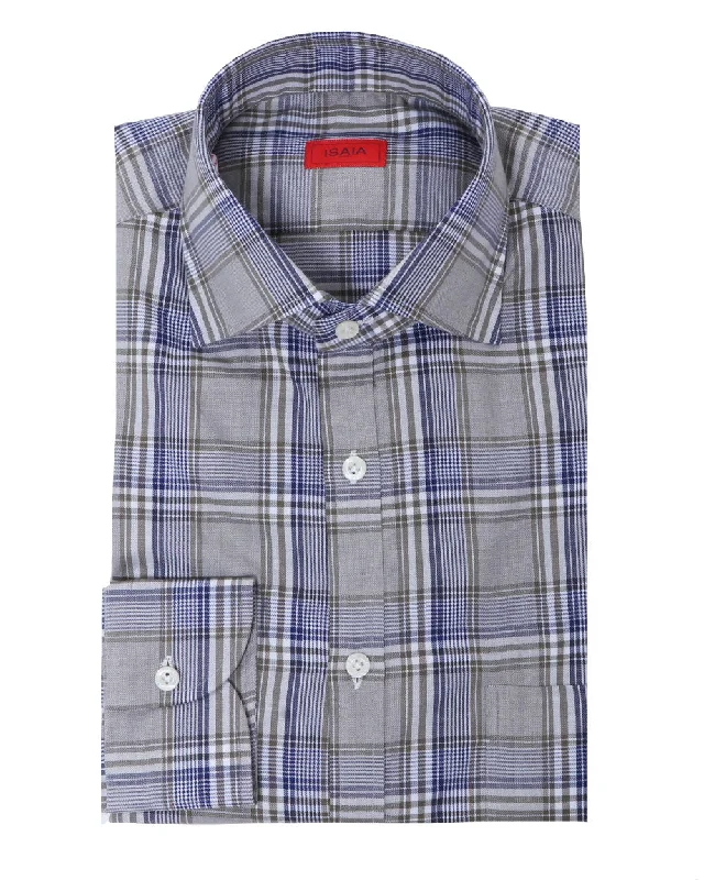 Printed Scarves Green and Blue Check Dress Shirt