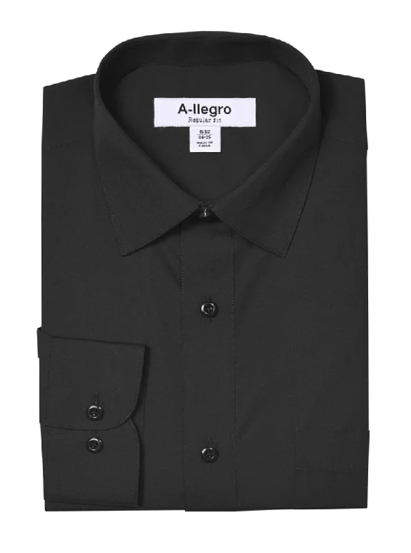 Smart Wear Classic Regular Fit Cotton Convertible Cuff Dress Shirt In Black