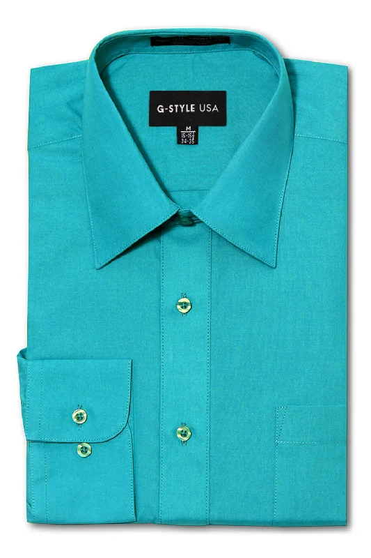 Retro Style Men's Basic Solid Color Button Up Dress Shirt (Turquoise)