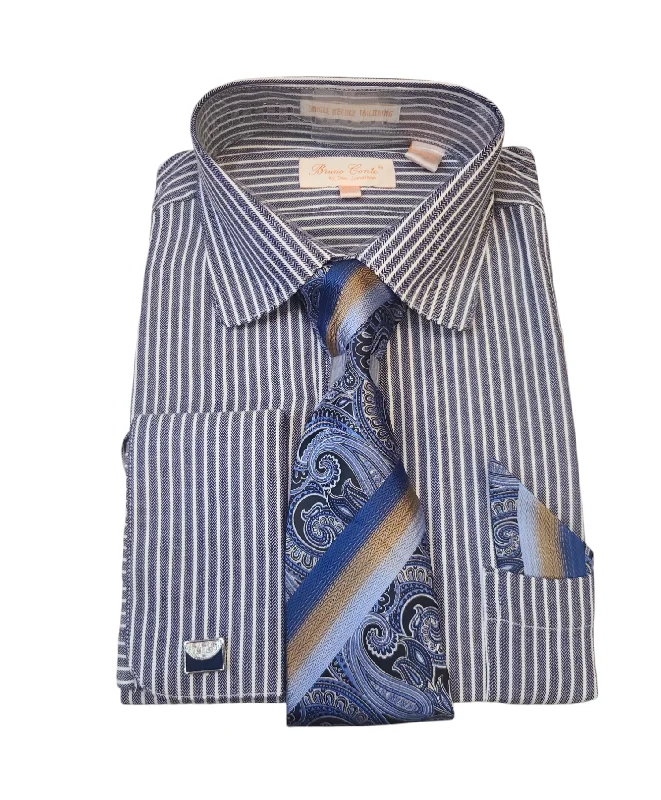 Laid-Back Style Bruno Conte French Cuff Dress Shirt With Tie Set Combo