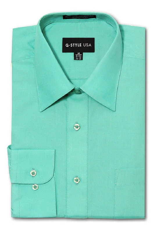 Parkas Style Men's Basic Solid Color Button Up Dress Shirt (Aqua)