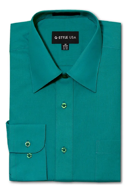 Casual Wear Men's Basic Solid Color Button Up Dress Shirt (Teal)