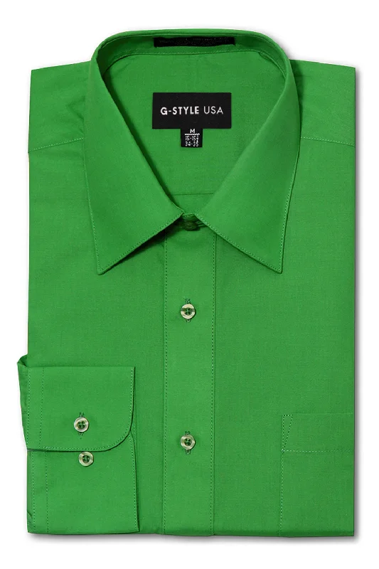 Warm Jackets Men's Basic Solid Color Button Up Dress Shirt (Green)