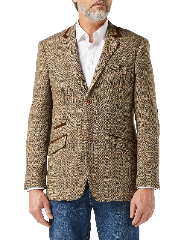 Street Style ELTON - BROWN TWEED BLAZER WITH VELVET TRIM COLLAR