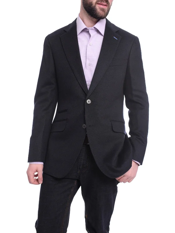 Modern Style Napoli Slim Fit Solid Navy Flannel Half Canvassed Wool Silk Cashmere Sportcoat