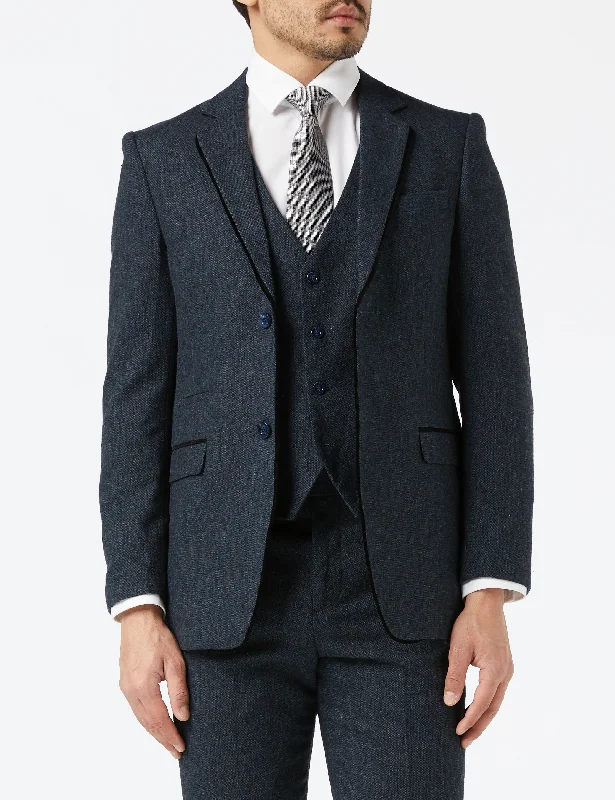 Soft Fabrics BLUE TWEED TAILORED FIT JACKET & WAISTCOAT