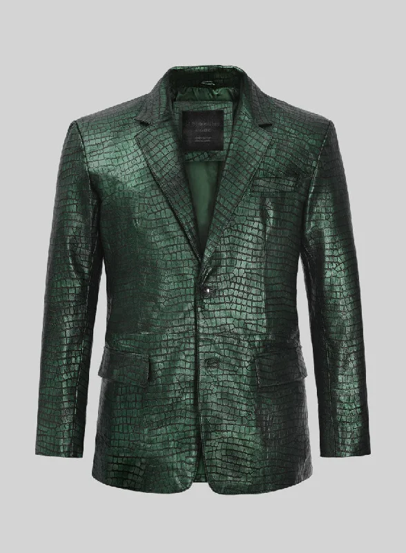 Cozy Apparel Croc Metallic Green Leather Blazer