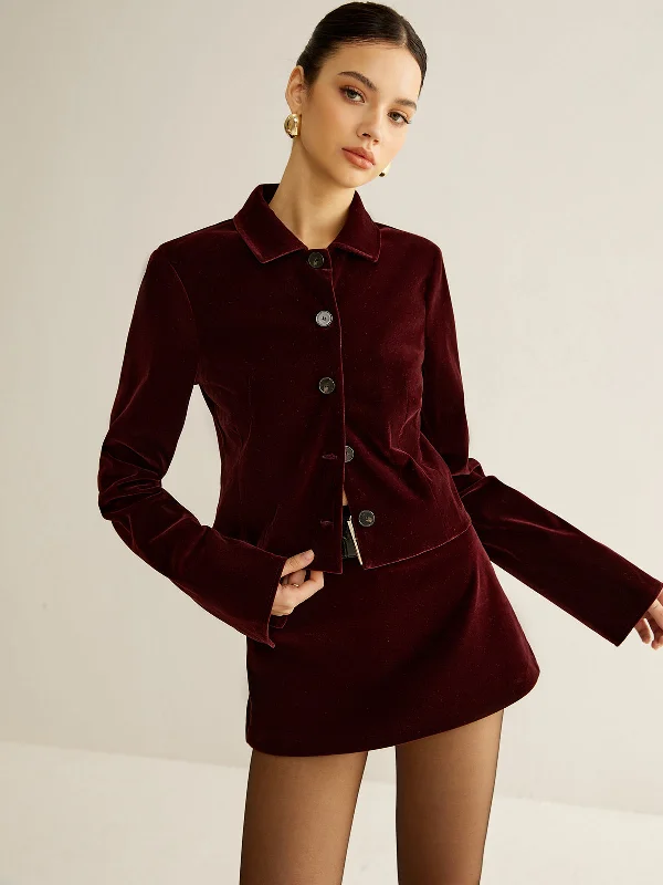 Timeless Style Velvet Lapel Short Blazer