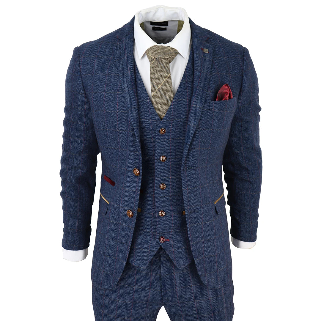 Chunky Sneakers Scott - Men's Blue 3 Piece Tweed Check Suit