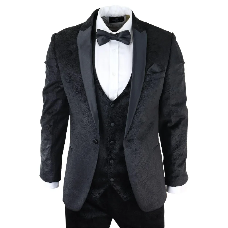 Wool Sweaters Mens Marc Darcy Velvet Paisley Black Fit 3 Piece Suit Tuxedo Dinner Jacket Wedding