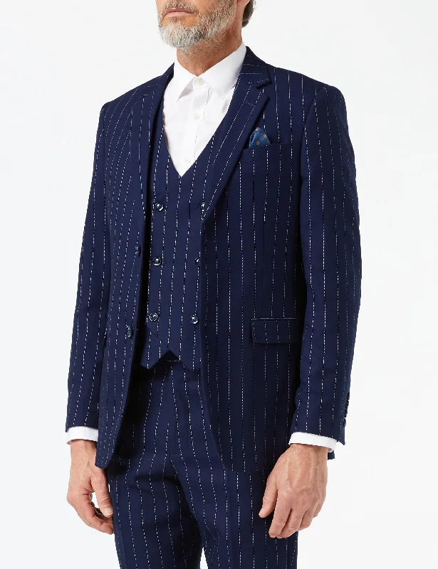 Effortless Style WHITE PINSTRIPE ON NAVY JACKET & WAISTCOAT