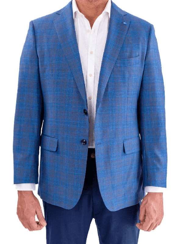 Comfy Apparel Blujacket Mens Blue Plaid Regular Fit Reda Wool Blazer Sportcoat