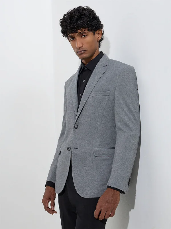 Essential Wardrobe WES Formals Grey Single-Breasted Slim-Fit Blazer