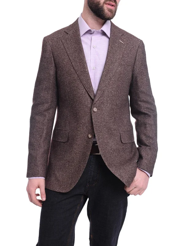 Casual Comfort Napoli Slim Fit Brown Textured Two Button Half Canvased Cashmere Blend Blazer