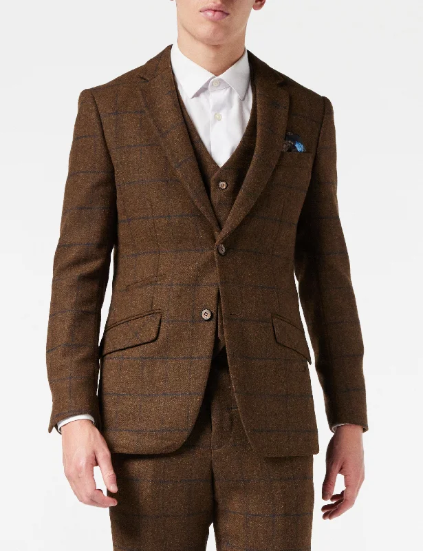 Sporty Look TAN TWEED NAVY CHECK JACKET