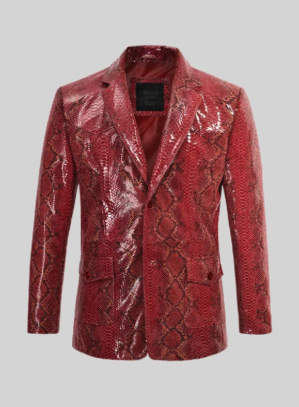 Street Hoodies Bold Red Python Western Leather Blazer